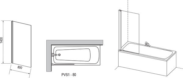 Шторка для ванны Ravak PVS1-80 белый+транспарент
