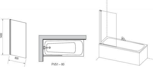 Шторка для ванны Ravak PVS1-80 блестящий+транспарент